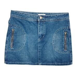 Forever 21 Denim Mini Skirt Size Small Medium Blue Wash Zipper Pockets